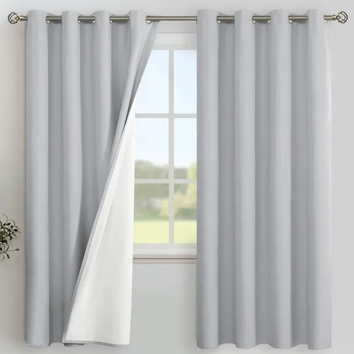 Vista 171 de YoungsTex - Cortinas 100% opacas para dormitorio, con aislamiento térmico y ojales, cortinas oscuras negras con capa pesada para ventana de sala