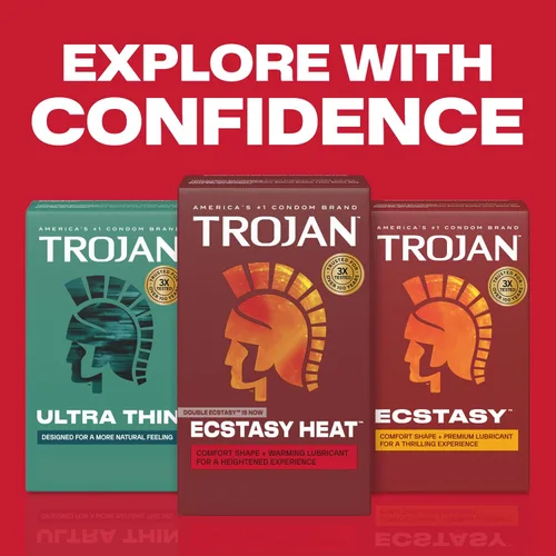 Vista 7 de TROJAN Condones Lubricados Double Ecstasy, Condones Acanalados, 10 Unidades Lubricante lubricado, acanalado y cálido para una mayor experiencia