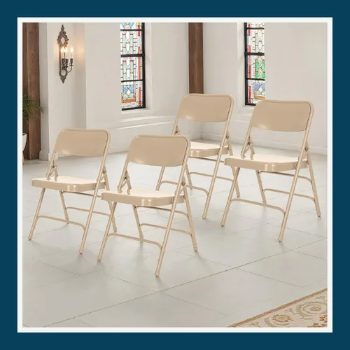 Vista 10 de OEF Furnishings Serie OEF300 Sillas Plegables de Acero Premium de Servicio Pesado, Sillas Comerciales de Metal con Triple Refuerzo y Bisagras Beige