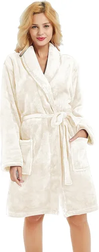 Vista 18 de U2SKIIN - Bata de felpa para mujer, batas cortas y acogedoras de felpa suave para mujer con cuello de chal, bata de spa cálida A-Negro