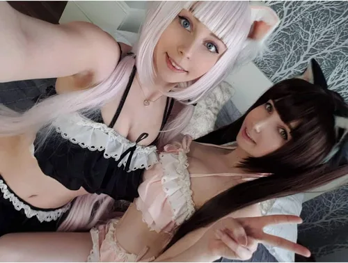 Vista 2 de YOMORIO Traje de baño japonés Kawaii con volantes para mujer, traje de baño de anime lindo gato Cosplay lencería traje