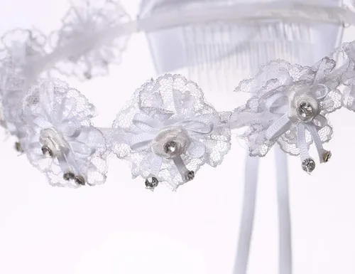 Vista 3 de Velos florales de primera comunión para niñas, corona de perlas blancas
