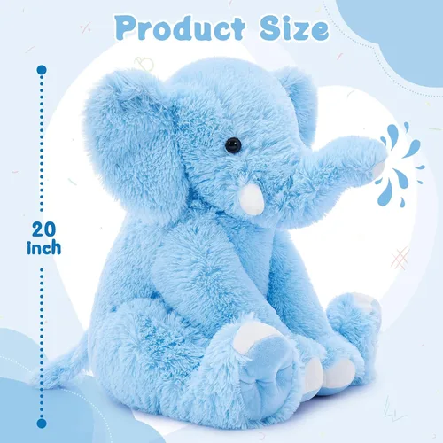 Vista 2 de MorisMos Animal de Peluche Elefante Grande, Compañero de Peluche Suave de Elefante de 19.6 Pulgadas, Regalos para Niñas y Niños, Azul