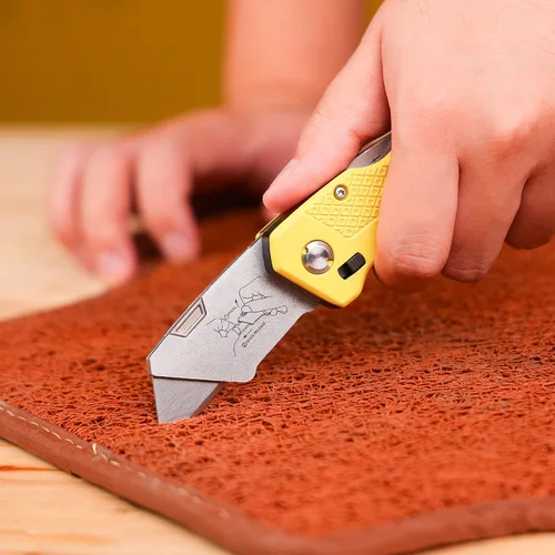 Vista 7 de Cuchillo utilitario plegable, cortador de caja retráctil, plegable, resistente, cambio rápido con 5 cuchillas adicionales