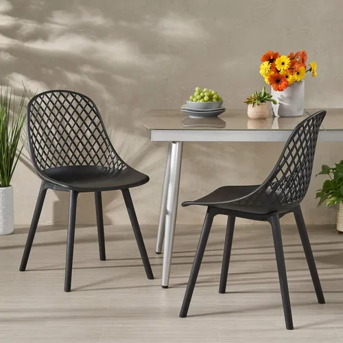 Vista 2 de Delora Silla de comedor moderna para exteriores (juego de 2), color negro