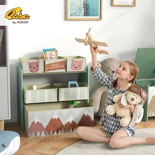 Vista 4 de Qaba Organizador de juguetes con 6 contenedores de almacenamiento, unidad de almacenamiento para niños para dormitorio, habitación de los niños, 25