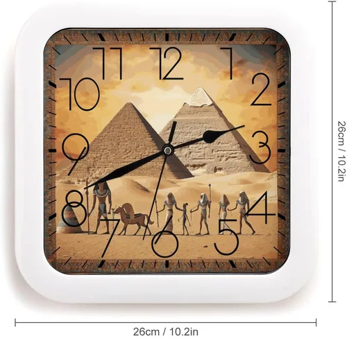 Vista 2 de 10" Square Modern Wall Clock,Ancient Egypt Print Kitchen Clocks Wall Battery Operated,Silent Non Ticking Unique Funny Cute Wall Clock for Living