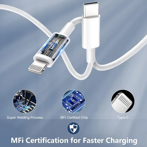 Vista 4 de Cable de carga para iPhone 13 y 14, [certificado Apple MFi] Paquete de 2 cargadores rápidos para iPhone de 20 W tipo C, adaptador de enchufe