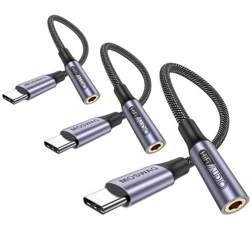 Vista 17 de MOSWAG Adaptador de audio USB tipo C a conector de auriculares hembra de 0.138 in, sonido de alta fidelidad For