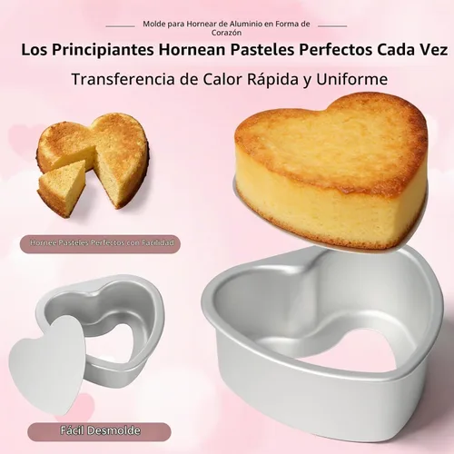 Vista 3 de Juego de 2 moldes de aluminio con forma de corazón de 4 y 6 pulgadas con parte inferior extraíble para hornear postres románticos