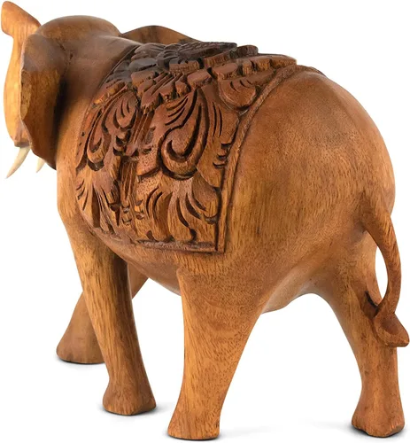 Vista 8 de G6 Collection Estatua de elefante tallada a mano de madera, escultura, arte decorativo, rústico, decoración del hogar, decoración hecha a mano