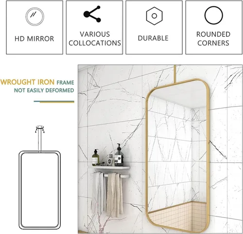 Vista 5 de Espejo rectangular cuadrado montado en el techo, moderno espejo de maquillaje de baño, transparente y práctico para dormitorio, sala de estar