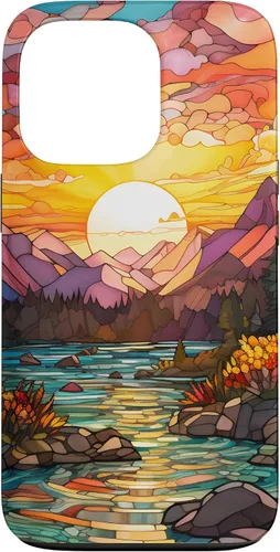 Vista 10 de iPhone 16 Sunset Stained Glass Mosaic Landscape Scene Case