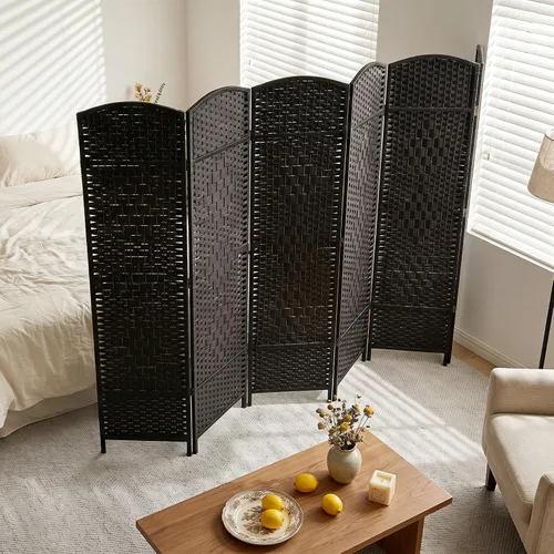 Vista 2 de GIANTEX 6 Panel Folding Room Divider, 6 FT Tall Woven Privacy Screen, Black