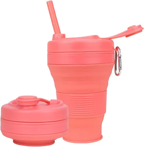 Vista 8 de Taza de Café de Silicona con Pajita y Tapa, Tazas Plegables para Viajar, 20oz, Taza de Agua Plegable Ligera para Picnic, Senderismo, Camping, Negro