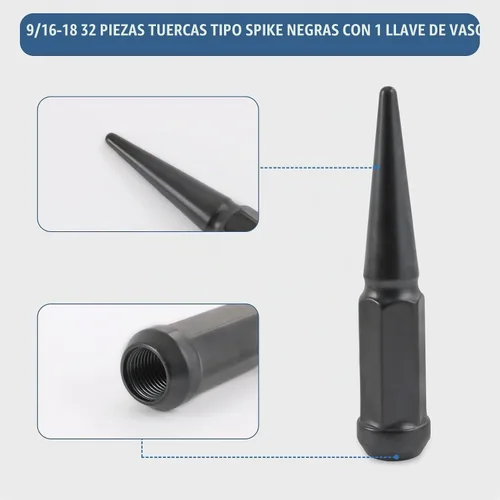 Vista 6 de JDMSPEED Nuevas 32 piezas de tuercas de pico negras sólidas 9/16-18 de repuesto para Dodge Ram 2500 3500 Ford F250 F350 Negro