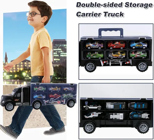 Vista 5 de Juguetes para niños de 3 a 4 años, juego de transporte de camiones grandes con 12 vehículos fundidos a presión, camiones, juguetes, autos, regalos