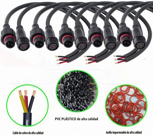 Vista 4 de Conector impermeable de 2 cables, conector LED macho hembra de 2 pines, con cable de extensión IP68 de 16 AWG de 7.9 in para automóvil, barco