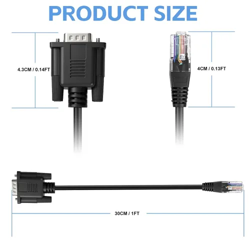 Vista 3 de Cable de consola DB9 a RJ45, RJ45 de 1 pie a RS232