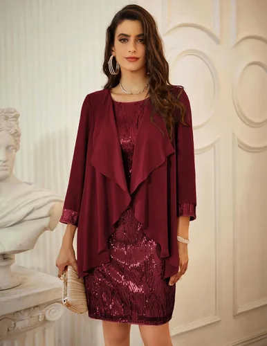 Vista 4 de GRACE KARIN Vestido de lentejuelas para mujer, vestidos de invitada de boda, vestidos de madre de la novia, vestido formal, vestido de dos piezas