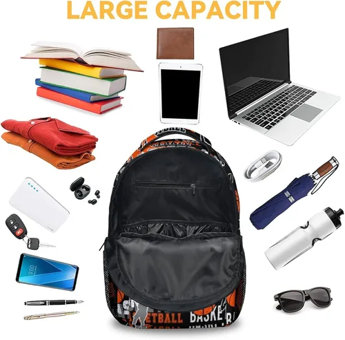 Vista 5 de Mochila de baloncesto para niños y niñas, mochilas negras de 16 pulgadas para viajes escolares, mochila ligera y fresca para niños, Baloncesto-1