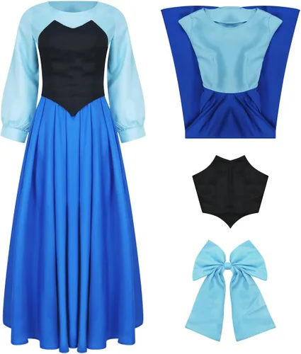Vista 5 de Ariel Costume for Women Dress Princess Mermaid Cosplay Adult Halloween Classic Film Dress Up Masquerade Set