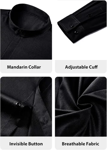 Vista 5 de JMIERR Mens Banded Collar Dress Shirts Casual Long Sleeve Mandarin Collar Button Down Shirt