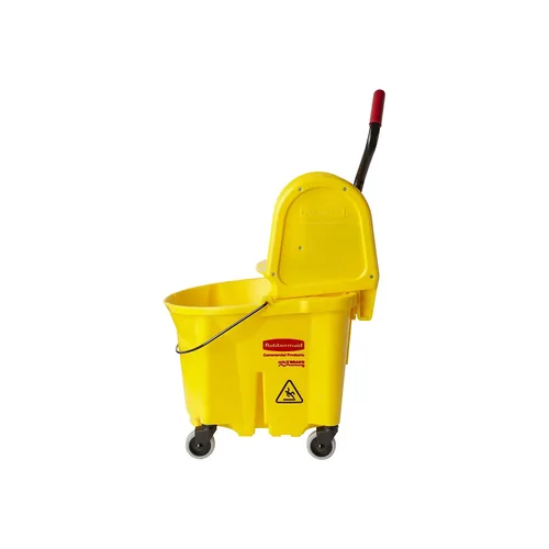 Vista 4 de Rubbermaid Commercial (FG738000YEL) combo de cubeta tándem y escurridor. Capacidad de 31 qt, 22.63 pulgadas de largo x 13.25 pulgadas de ancho x