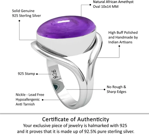 Vista 2 de JEWELOPORIUM - Anillo de plata de ley 925 hecho a mano para mujer, 10 x 14 pulgadas con piedras preciosas ovaladas, joyería para regalo (99021_R)