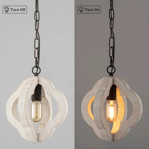 Vista 5 de Luces colgantes modernas de madera de granja de 9.84 pulgadas, orbe de isla de cocina, roble blanco envejecido, lámpara colgante de techo rústica
