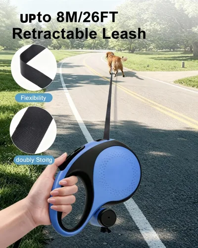 Vista 2 de Correa retráctil resistente de 26 pies para perros grandes de hasta 110 libras, nailon a prueba de mordidas, sin enredos de 360°, bloqueo de freno