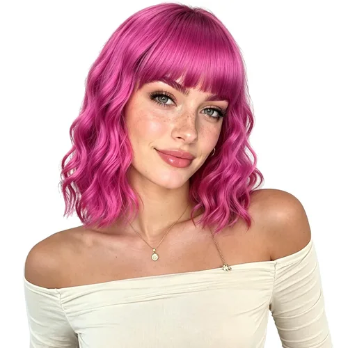 Vista 26 de VCKOVCKO - Peluca de cabello castaño claro rizada con flequillo de aire, onda natural rizada, peluca corta estilo Bob para mujer, longitud hasta