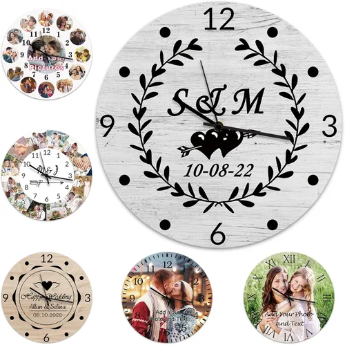 Vista 12 de Qingxily Reloj personalizado con imagen, relojes personalizados para paredes, reloj con foto personalizado, regalo para el día de San Valentín, día