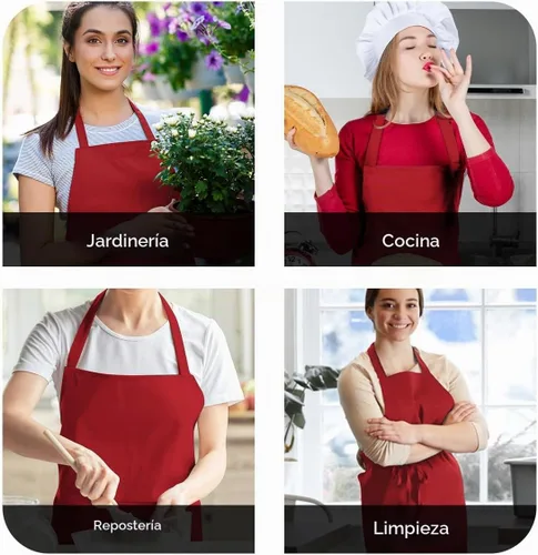 Vista 5 de Avalon Kitchen Aprons for Men - 100% Polyester Chef Apron Women with Extra Long Ties - Cooking Aprons for Women & Mens Apron Rojo