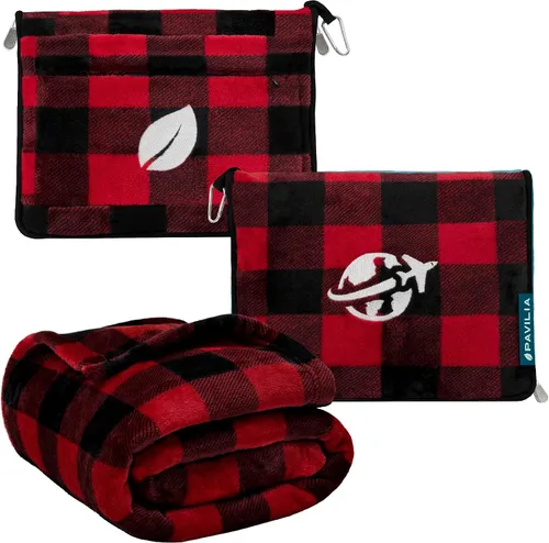 Vista 12 de PAVILIA Manta de viaje y almohada, manta de avión con apertura de brazos para adultos, manta compacta de avión con agujero para el brazo, bolsa 2