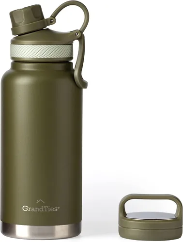 Vista 22 de GrandTies Botellas de agua deportivas de acero inoxidable con 2 tapas – Boca ancha aislada al vacío reutilizable a prueba de fugas sin BPA, Cantín