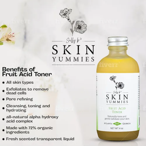Vista 2 de Sally B's - Tónico facial con ácido frutal y exfoliante diario, ácido alfa hidroxi (AHA), acción 5 en 1: astringente, limpieza, calmante, exfoliante