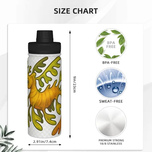 Vista 4 de Leafy Seadragon - Hervidor de agua aislado de acero inoxidable Botella de agua divertida con estampado Ideal para deportes y viajes Seadragón