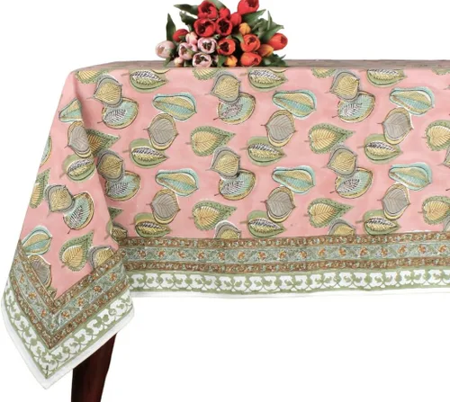 Vista 10 de Ridhi Mantel rectangular con estampado de bloque de mano verde espárragos Espárragos Verde Gadd