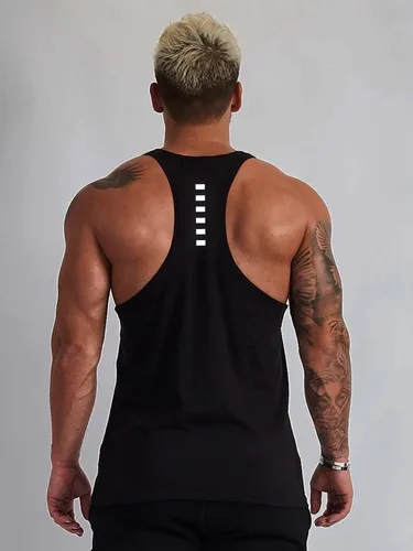 Vista 2 de GORGLITTER Camiseta sin mangas con estampado de letras y espalda en Y, para hombre