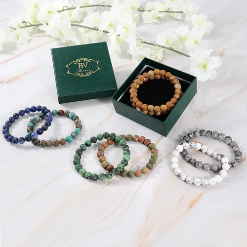 Vista 6 de Bivei - Pulsera elástica con cuentas redondas de cristales curativos de Reiki semipreciosos, hecha a mano, de 0.315pulgadas (8 mm)