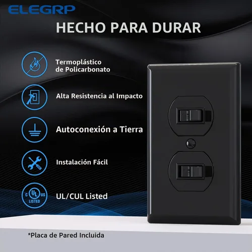 Vista 2 de ELEGRP Interruptor de luz de palanca doble, interruptor de luz doble de dos polos individuales, 15 A, 120 V, encendido/apagado en la pared, conexión
