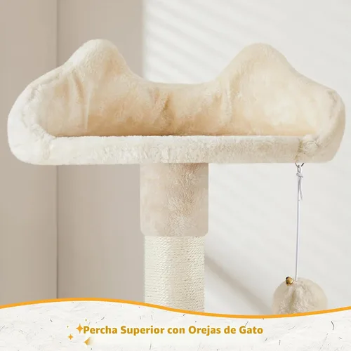 Vista 5 de Yaheetech - Árbol para gatos, torre para gatos de 54 pulgadas de altura para gatos de interior con plataforma extendida y cesta, espacioso Beige