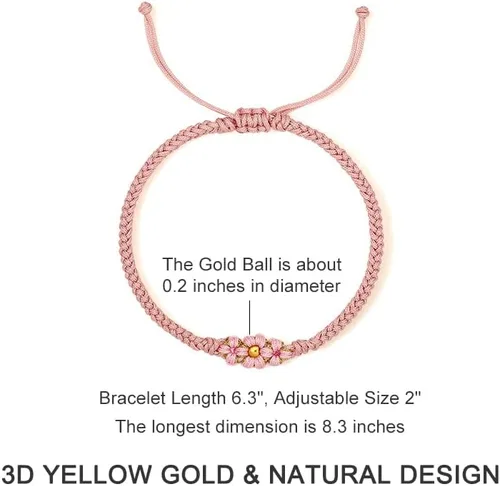 Vista 2 de 24K Gold Bracelet for Women Flower Charm Bracelets Adjustable Chain Dainty Braided Link Lucky Beads Stackable Rope Bangle Trendy Colorful Cuff Cute