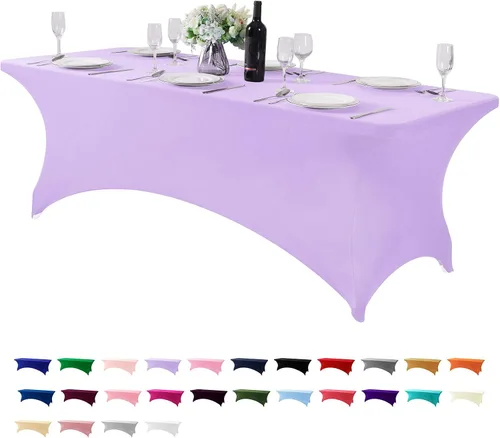 Vista 82 de Mantel de elastano para mesa de 6, 4 o 8 pies, universal, ajustable, para fiestas, banquetes, bodas y eventos, color verde manzana