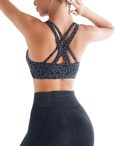 Vista 7 de RUNNING GIRL Brasier deportivo para mujer, soporte medio-alto con tirantes cruzados en la espalda con relleno, sujetadores deportivos de apoyo
