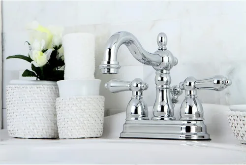 Vista 4 de Kingston Brass KB1601AL Heritage - Grifo de lavabo central de 4 pulgadas con manija de palanca de metal, cromo pulido