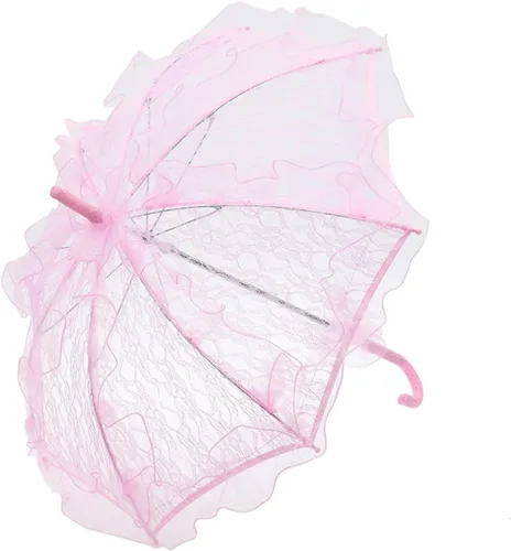 Vista 9 de Amosfun Sombrilla de encaje rosa Vintage Boda nupcial paraguas hecho a mano flores bordado paraguas para novia novia foto dama traje 1920s fiesta