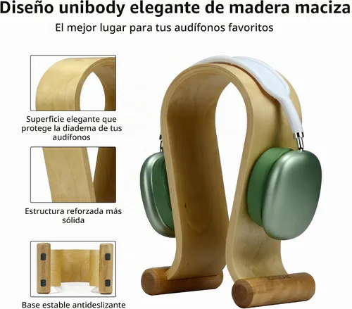 Vista 3 de SAMDI Soporte De Auriculares De Cuero Soporte De Auriculares Soporte Para Auriculares Universal Gaming Headset Holder - Abedul