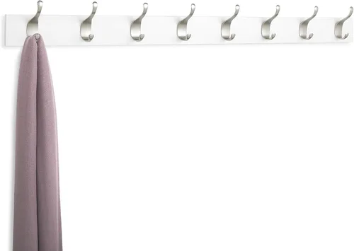 Vista 4 de Amazon Basics Perchero moderno montado en la pared con ganchos de almacenamiento versátiles, rectangular, 8 ganchos, color blanco Rectangular